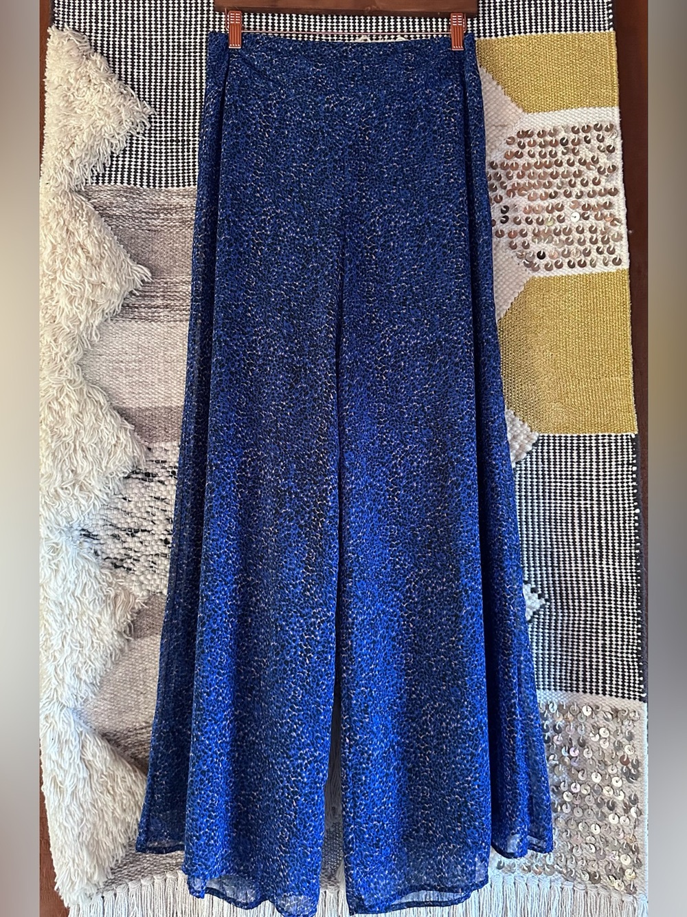 Lily White Blue and Black Printed wide leg Flowy pants.